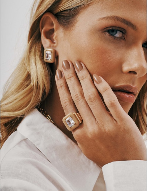 ANEL CRISTAL RESINA BEGE OURO - AN29131VO09