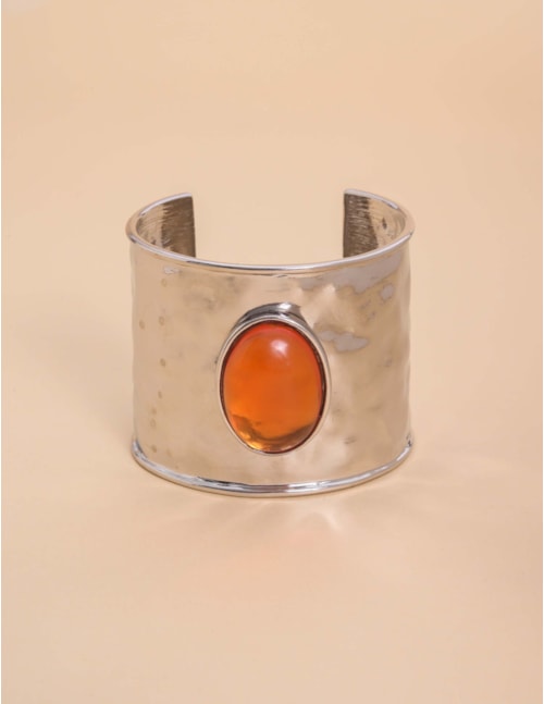 BRACELETE BIANCO PEDRA OVAL LARANJA - PU29073VO08