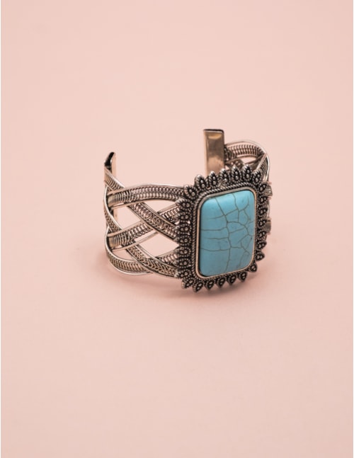 BRACELETE METAL PEDRA TURQUESA - BC29045VO03