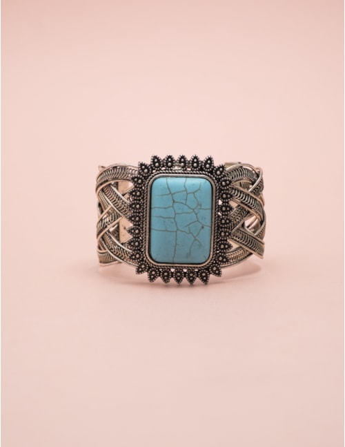 BRACELETE METAL PEDRA TURQUESA - BC29045VO03