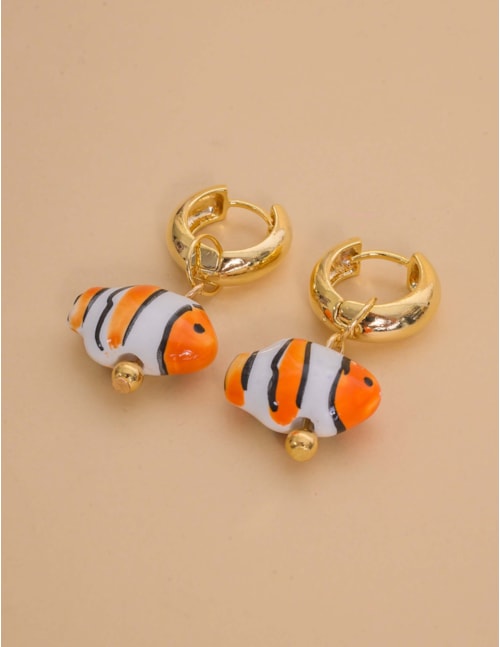 BRINCO DE PEIXE RESINADO ARGOLA LARANJA - BR29290VO08