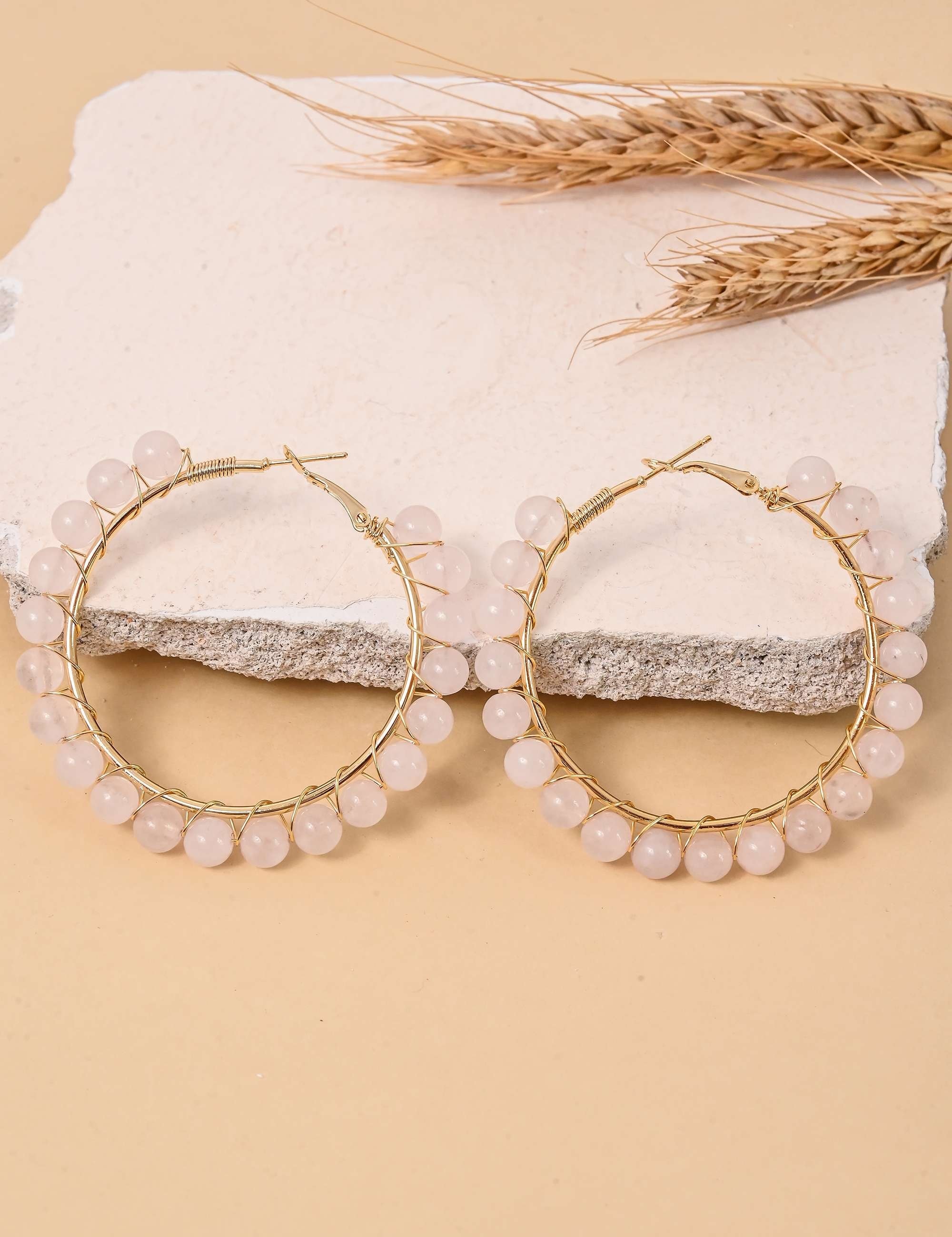 Brinco Esfera Quartzo Rosa Maxi