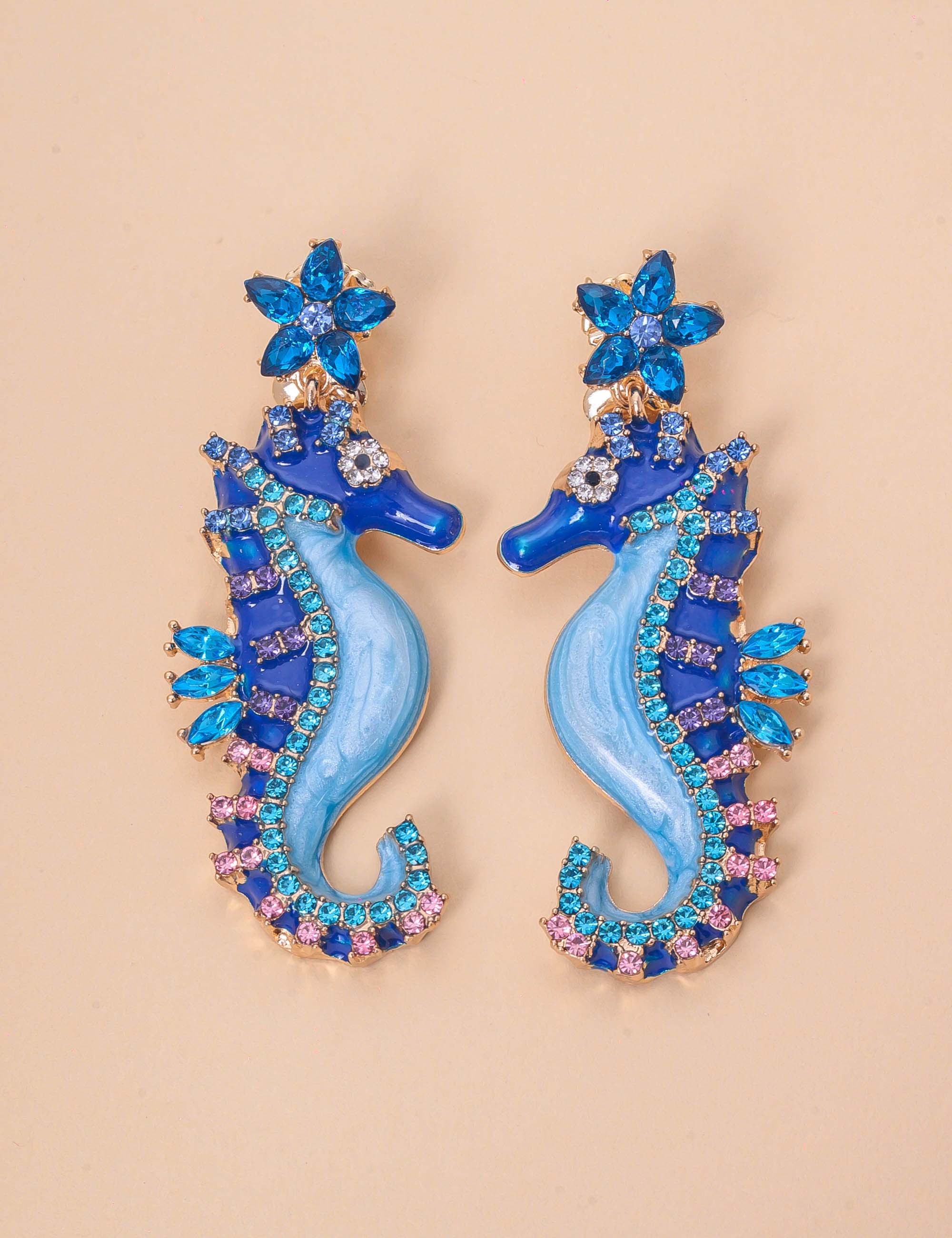 BRINCO OURO CAVALO MARINHO AZUL - BR29241VO03