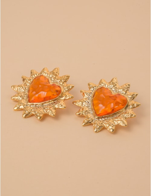 BRINCO OURO CORAÇÃO LARANJA - BR29218VO08