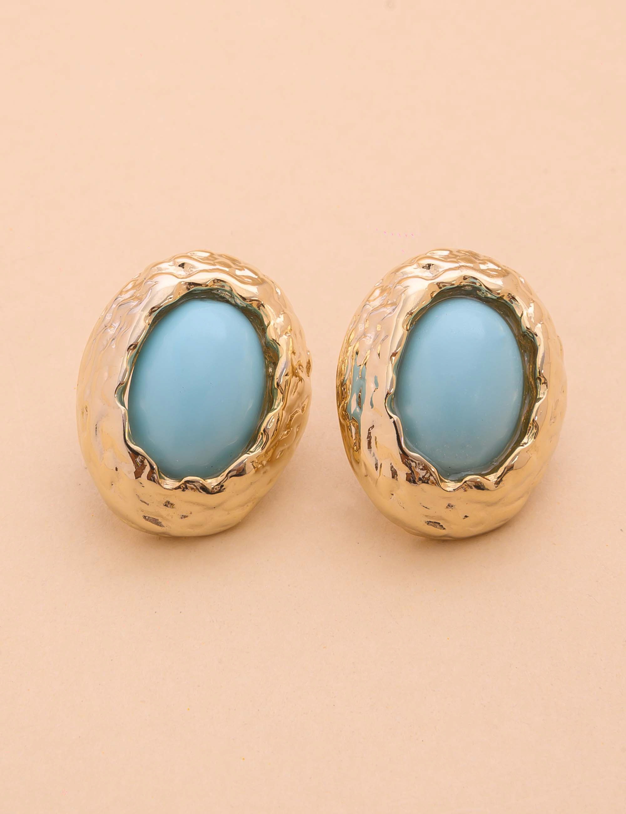 BRINCO OURO OVAL TURQUESA -BR29143VO02