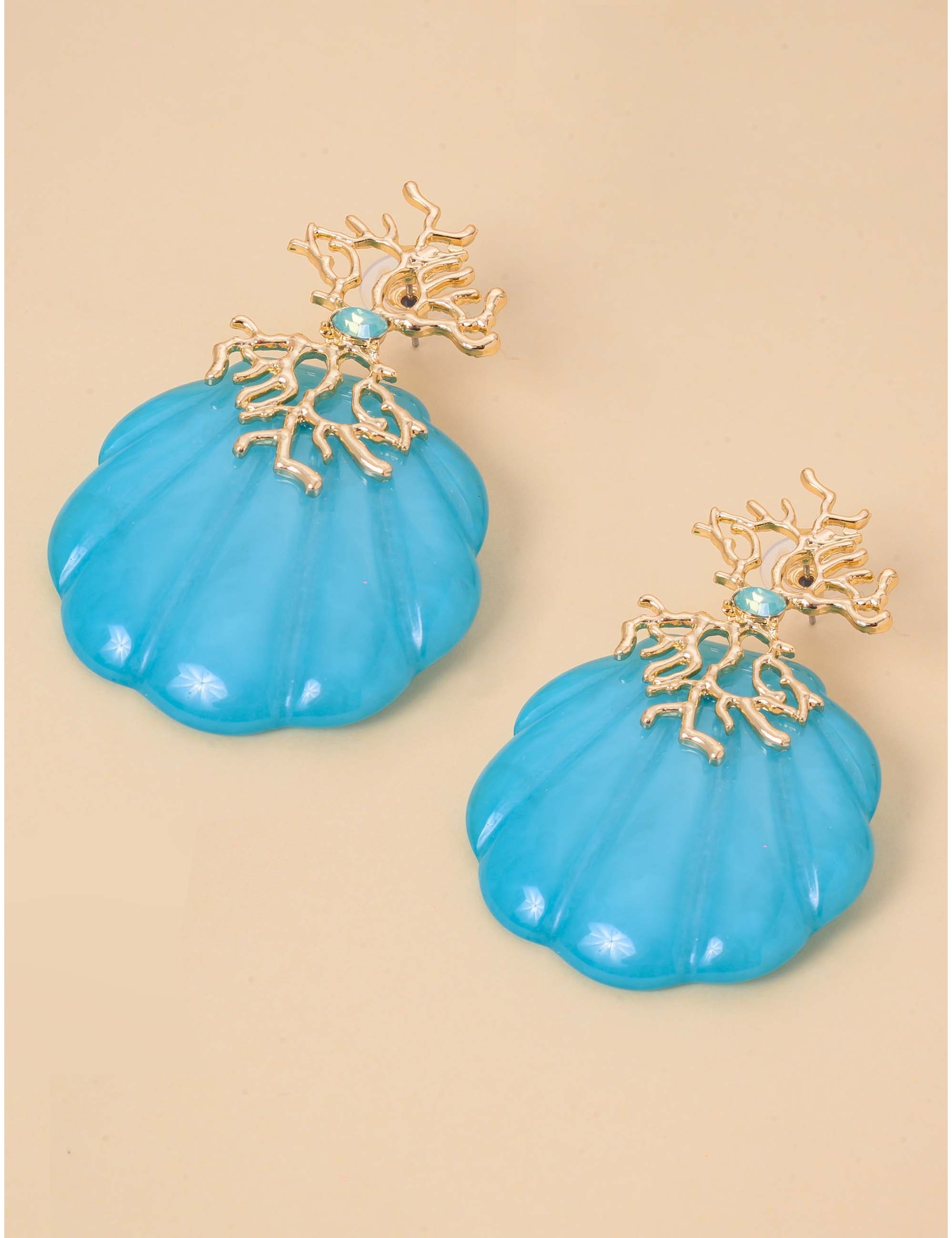 BRINCO OURO RESINA CONCHA AZUL CELESTE - BR29237VO32