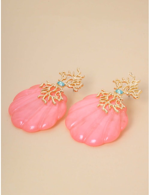 BRINCO OURO RESINA CONCHA ROSA - BR29237VO06