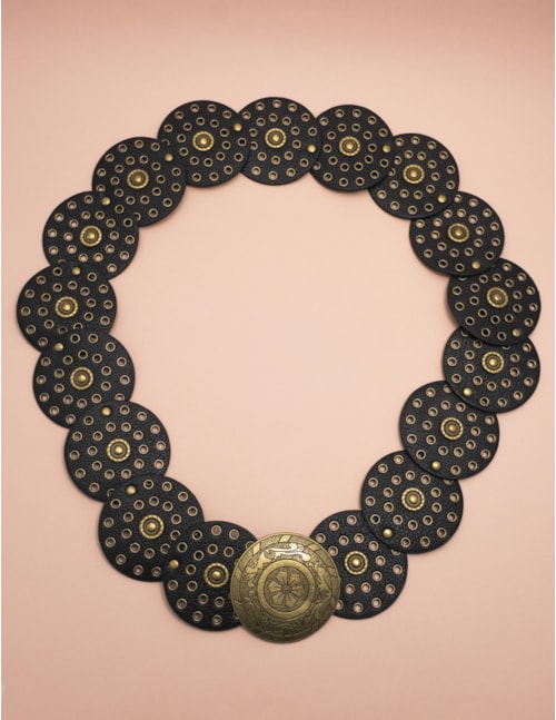 CINTO COURO PRETO OURO VINTAGE - CI29000VO01