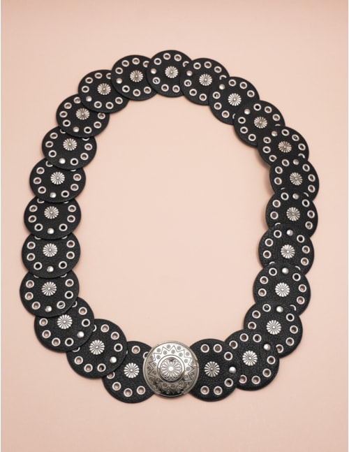 CINTO COURO PRETO PRATA VINTAGE - CI29000VO04