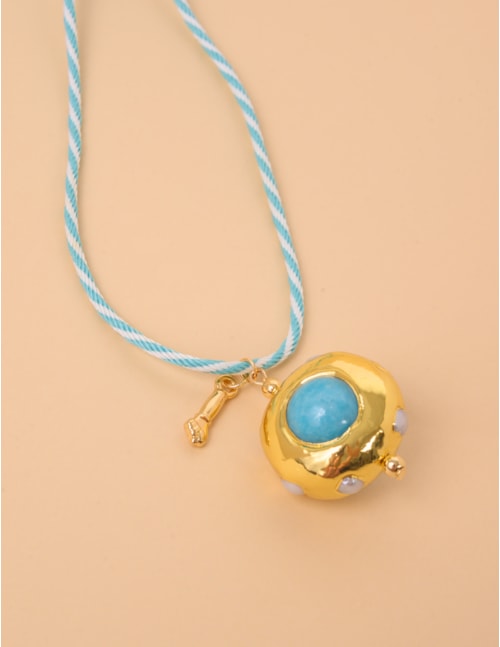 COLAR CORDAO TORCIDO TURQUESA PINGENTE - CO29292VO16