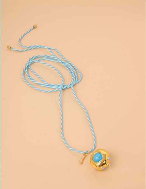 COLAR CORDAO TORCIDO TURQUESA PINGENTE - CO29292VO16