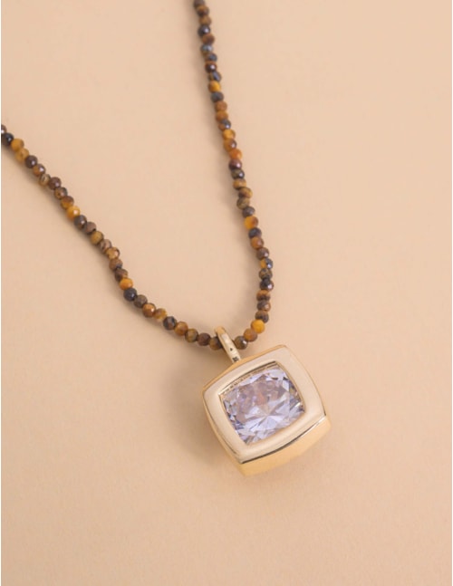 COLAR DE PEDRAS VERDES PINGENTE CRISTAL QUADRADO - CO29348VO13