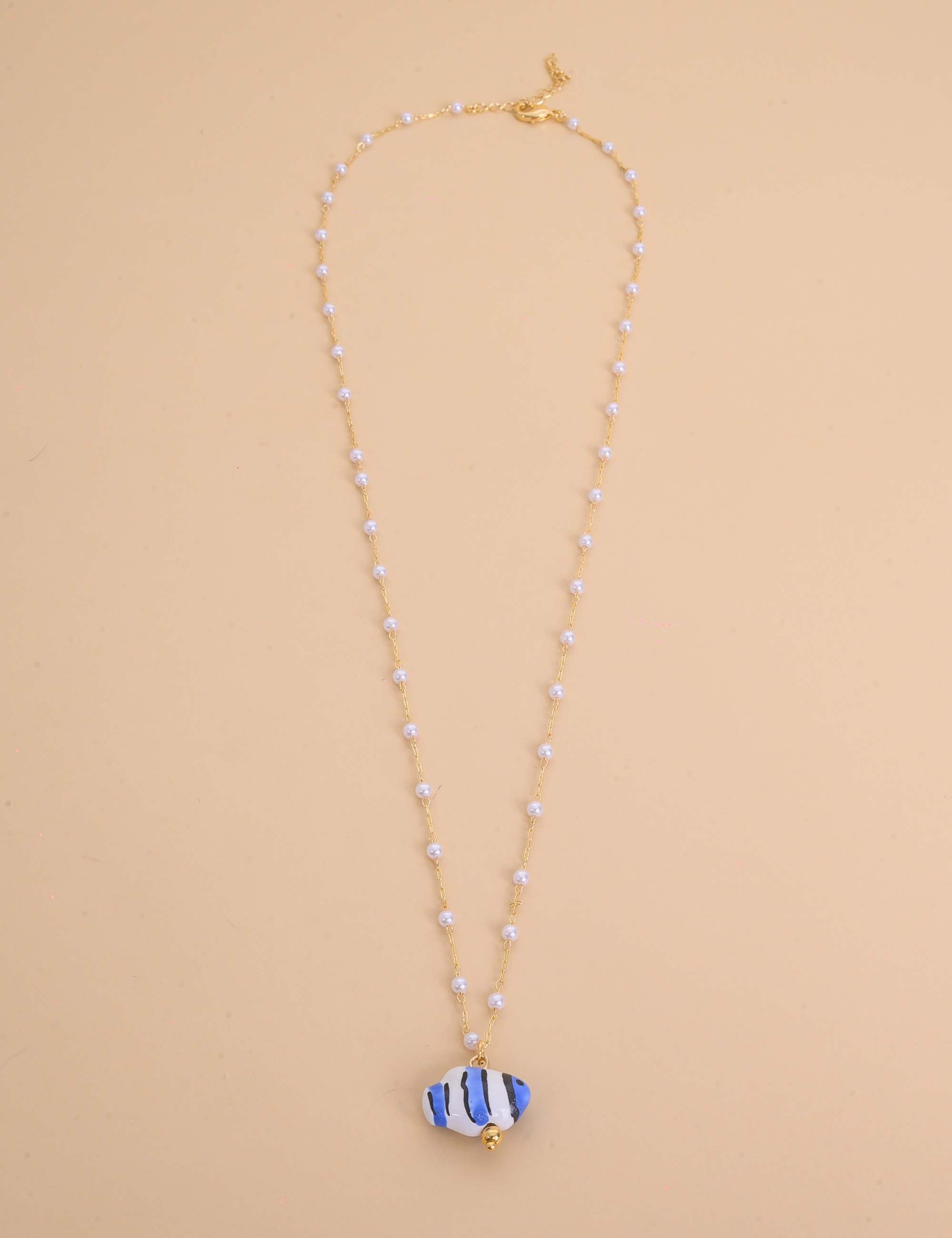 COLAR DE PÉROLAS OURO PEIXE AZUL CLARO - CO29379VO30