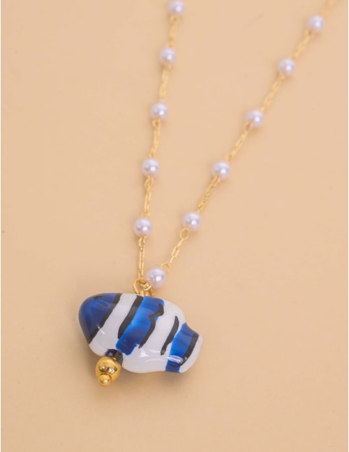 COLAR DE PÉROLAS OURO PEIXE AZUL - CO29379VO03