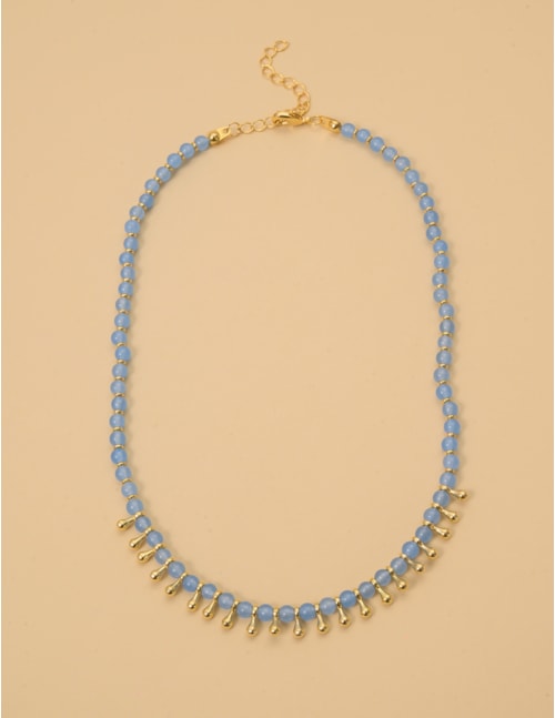 Colar Delicado de Esferas de Pedra Jade Azul -CO29253VO02