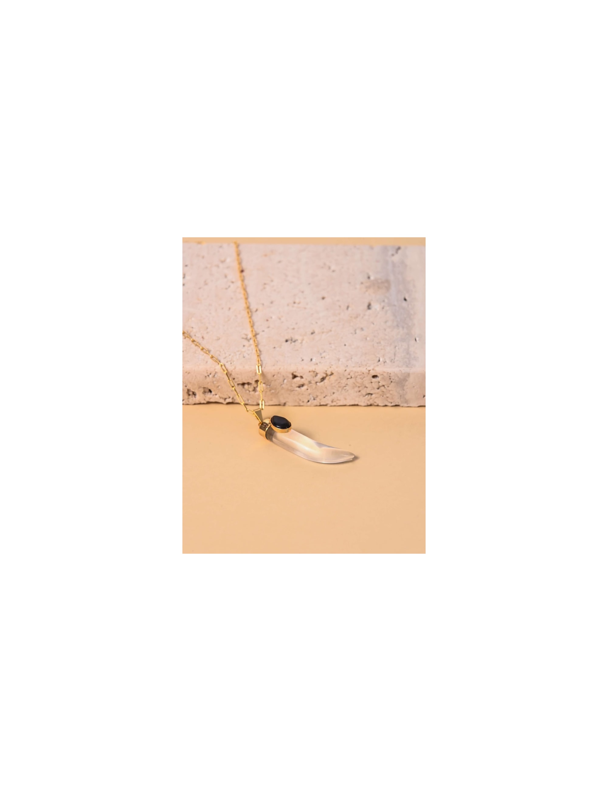 Colar Dente Quartzo Cristal Gota Ônix