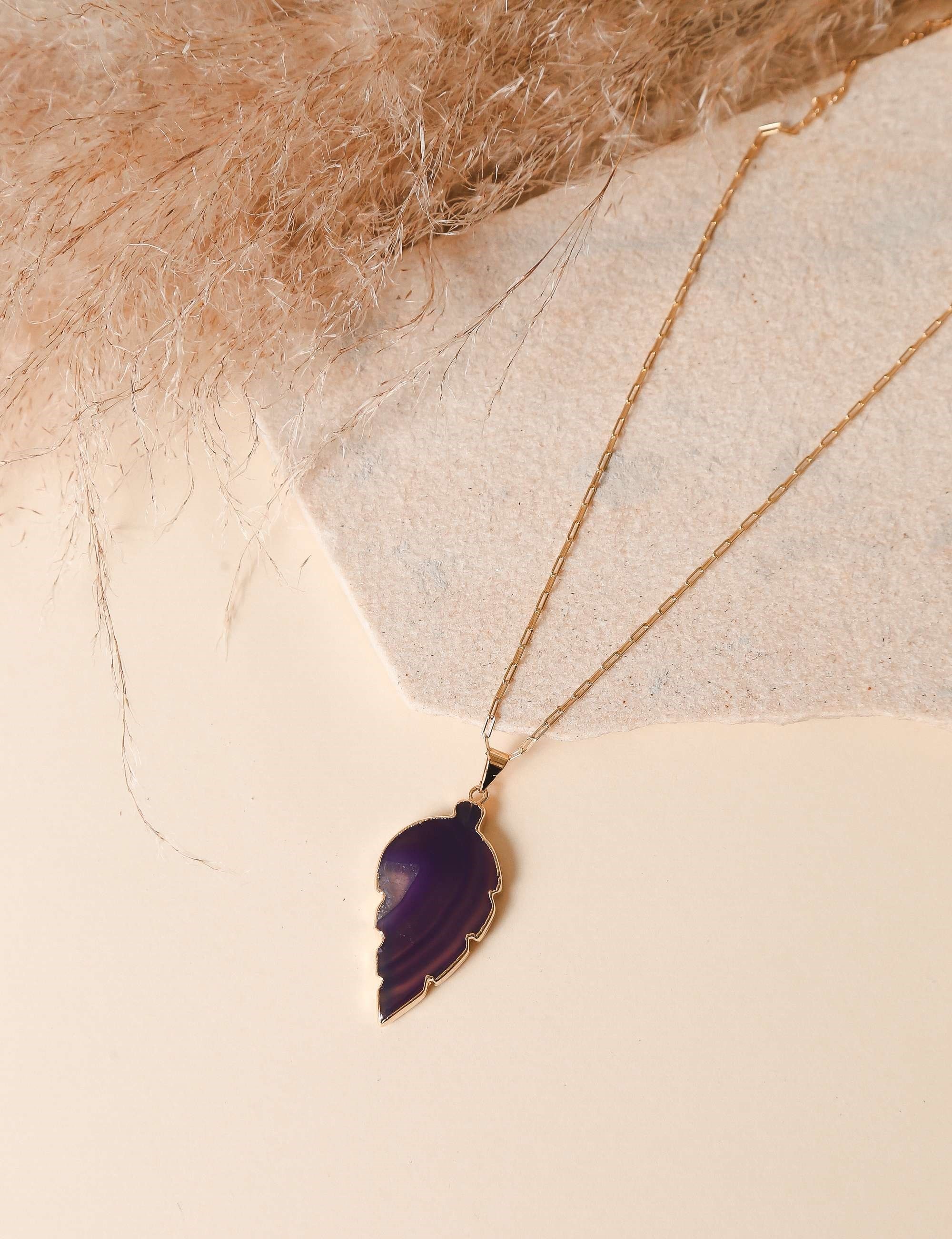 COLAR FOLHA ÁGATA ROXO B2B - CO2198VO04