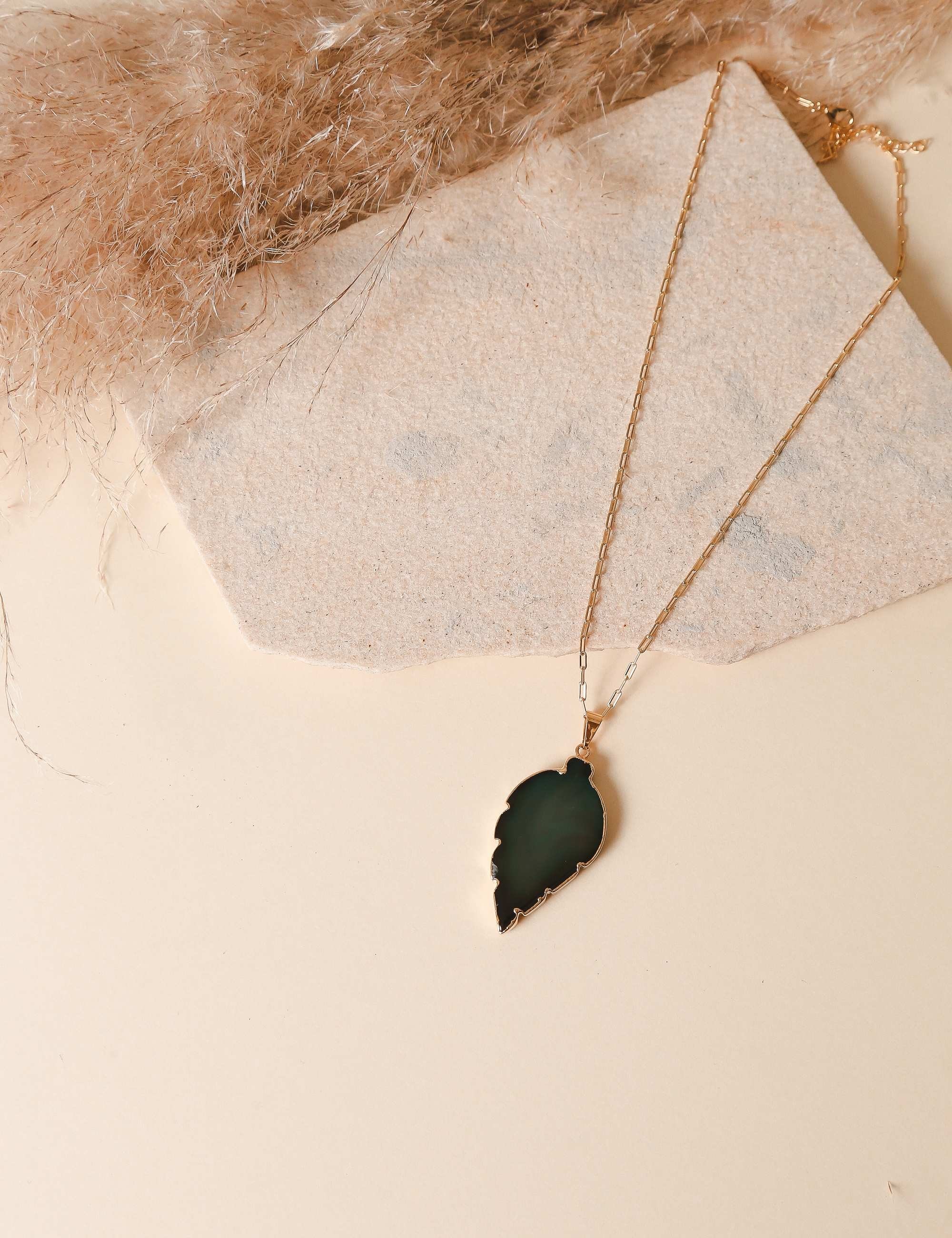 COLAR FOLHA ÁGATA VERDE - CO2198VO05