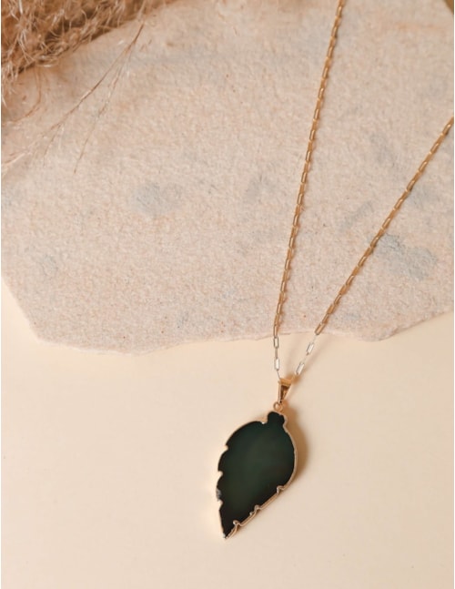 COLAR FOLHA ÁGATA VERDE - CO2198VO05