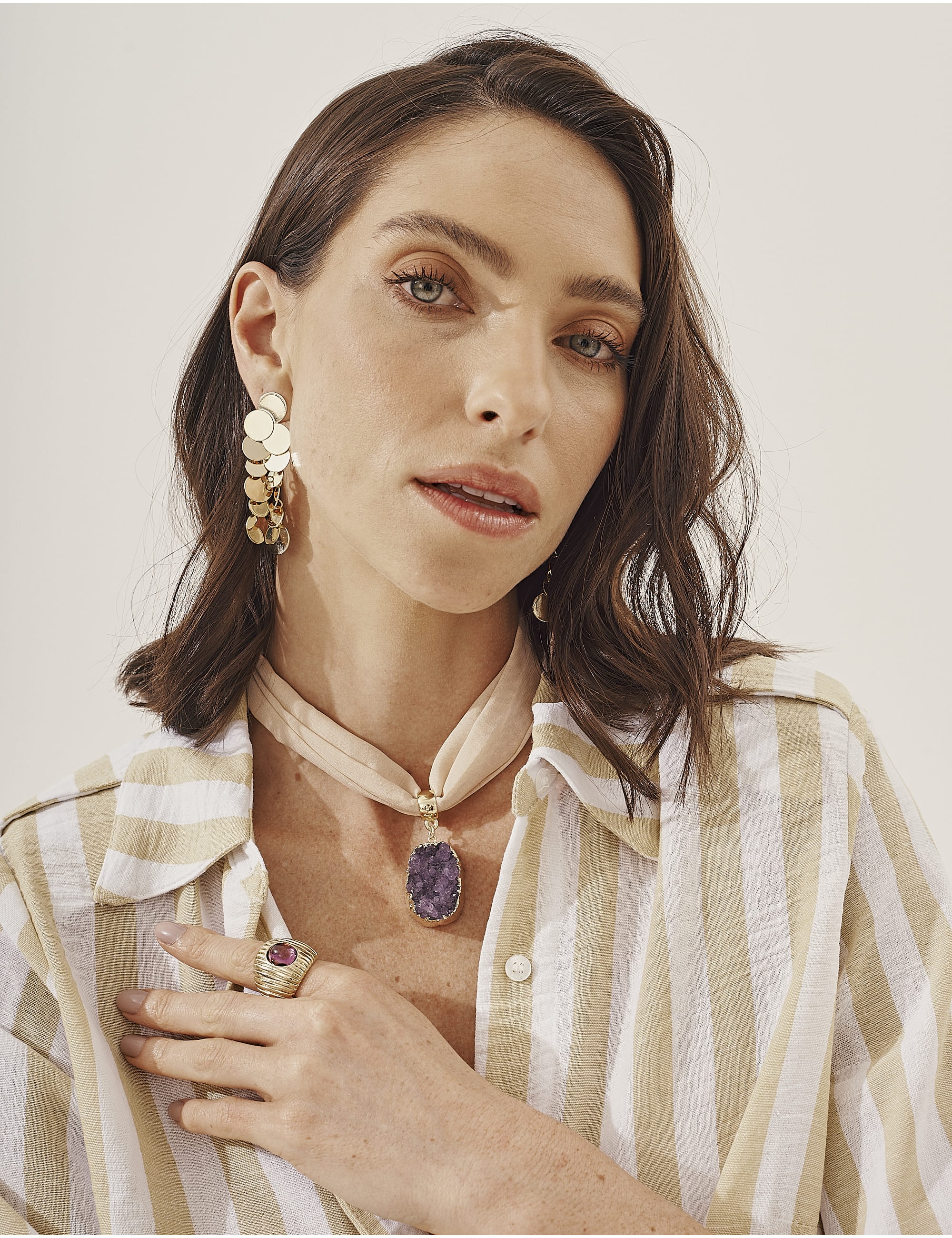 COLAR LENÇO NUDE PEDRA DRUSA AMETISTA - CO29394VO26