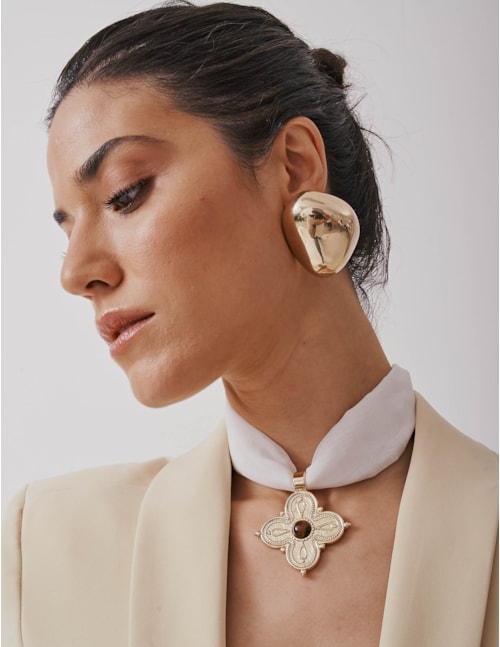 COLAR LENÇO PINGENTE PEDRA OLHO DE TIGRE - CO29270VO15