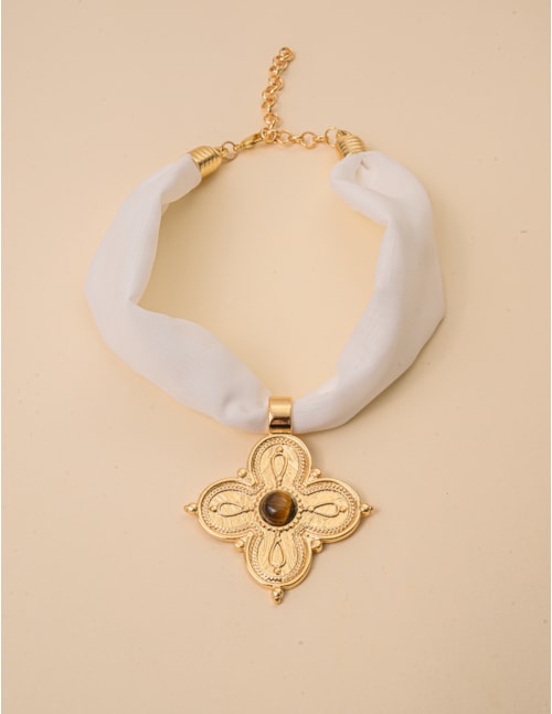 COLAR LENÇO PINGENTE PEDRA OLHO DE TIGRE - CO29270VO15