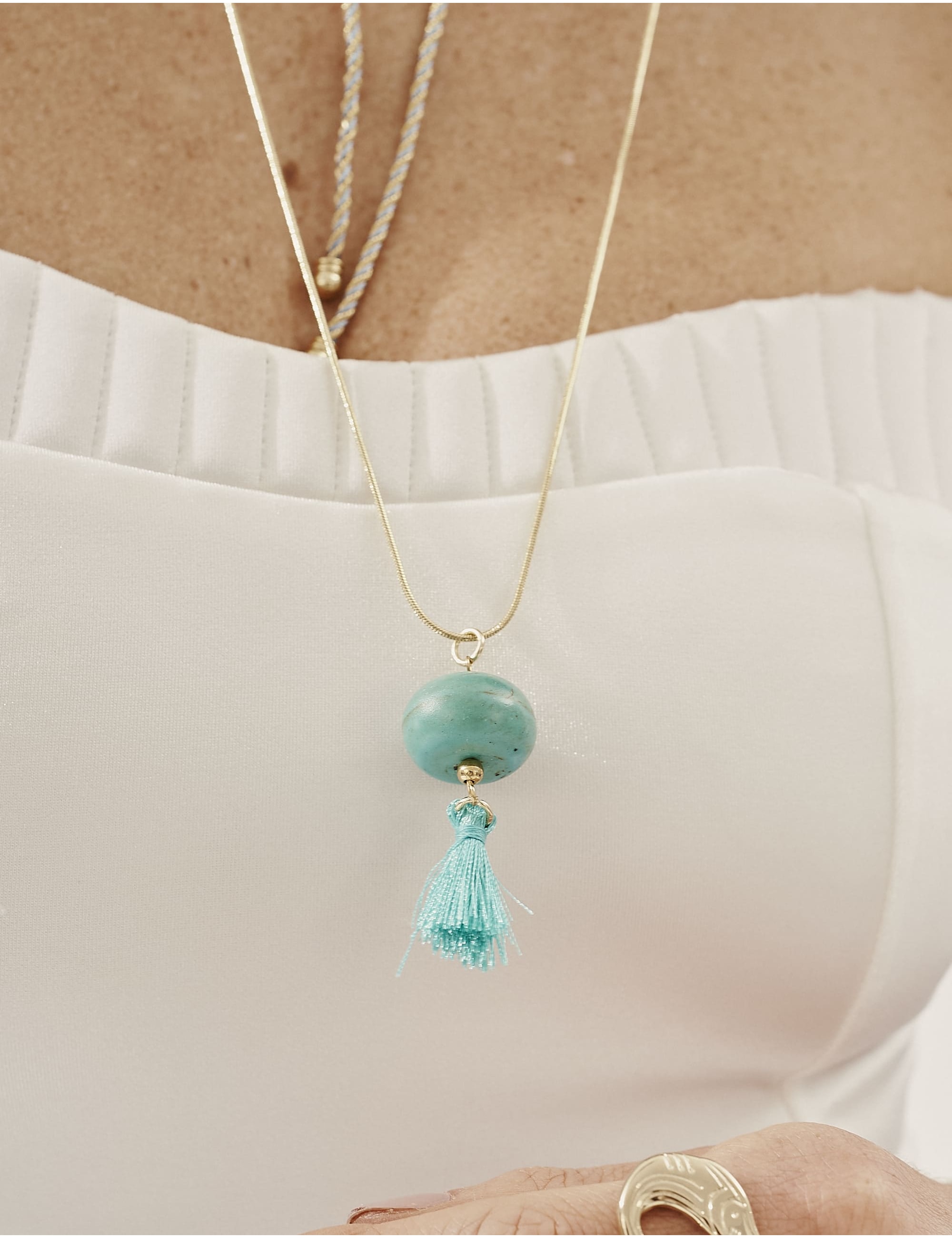 COLAR OURO LONGO TASSEL AZUL TURQUESA - CO29402VO16