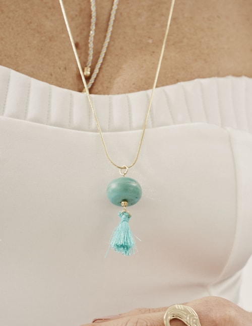 COLAR OURO LONGO TASSEL AZUL TURQUESA - CO29402VO16