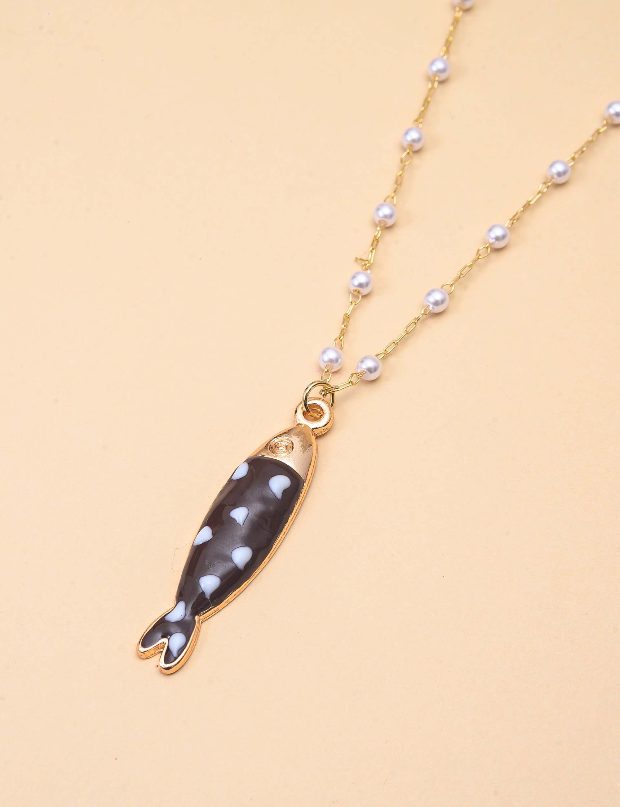 COLAR OURO PEIXE ESMALTADO MARROM ESCURO - CO29347-PEIXEMARROM