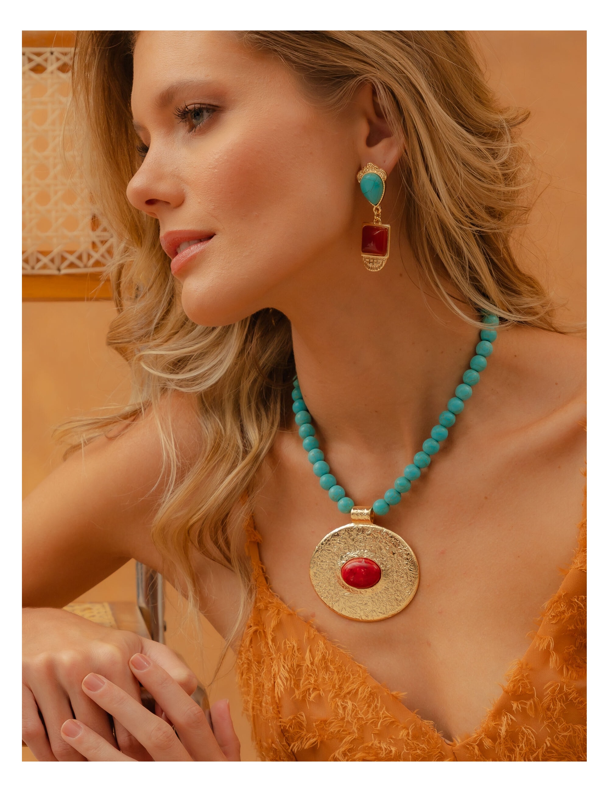 COLAR OVAL PEDRA TURQUESA - CO29137V001