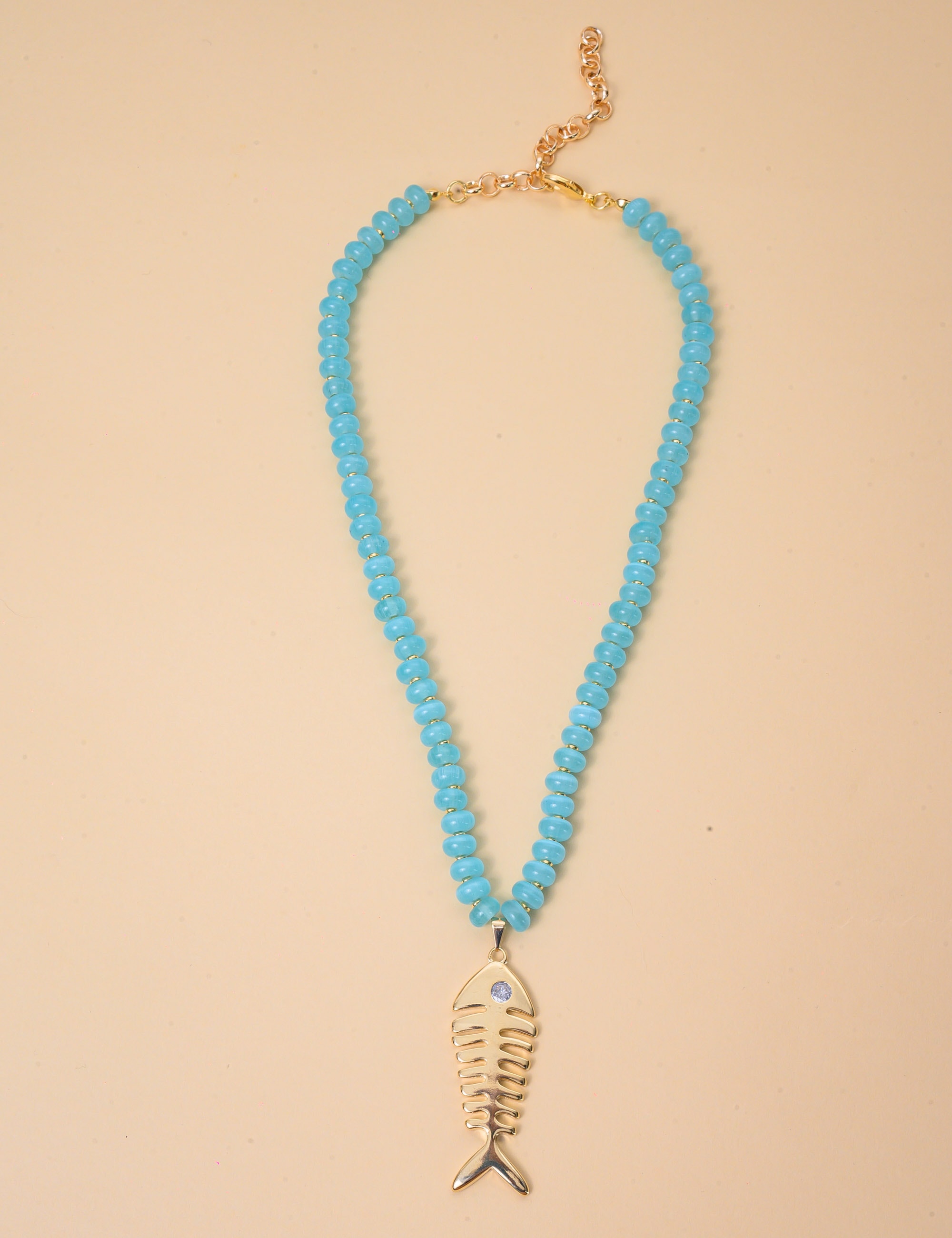 COLAR PEDRA AZUL PINGENTE PEIXE - CO2933VO03