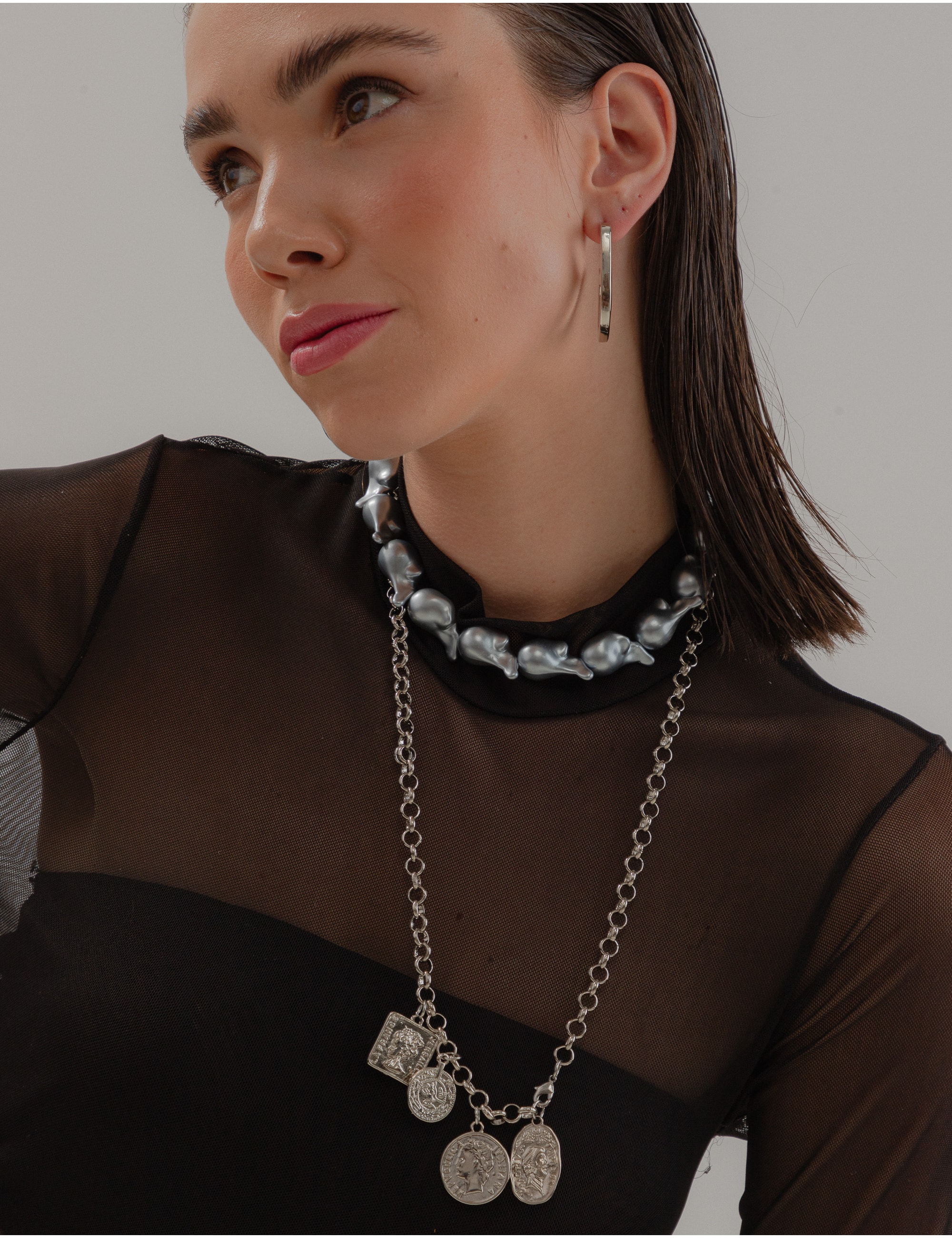 COLAR PEROLA CINZA - CO2935