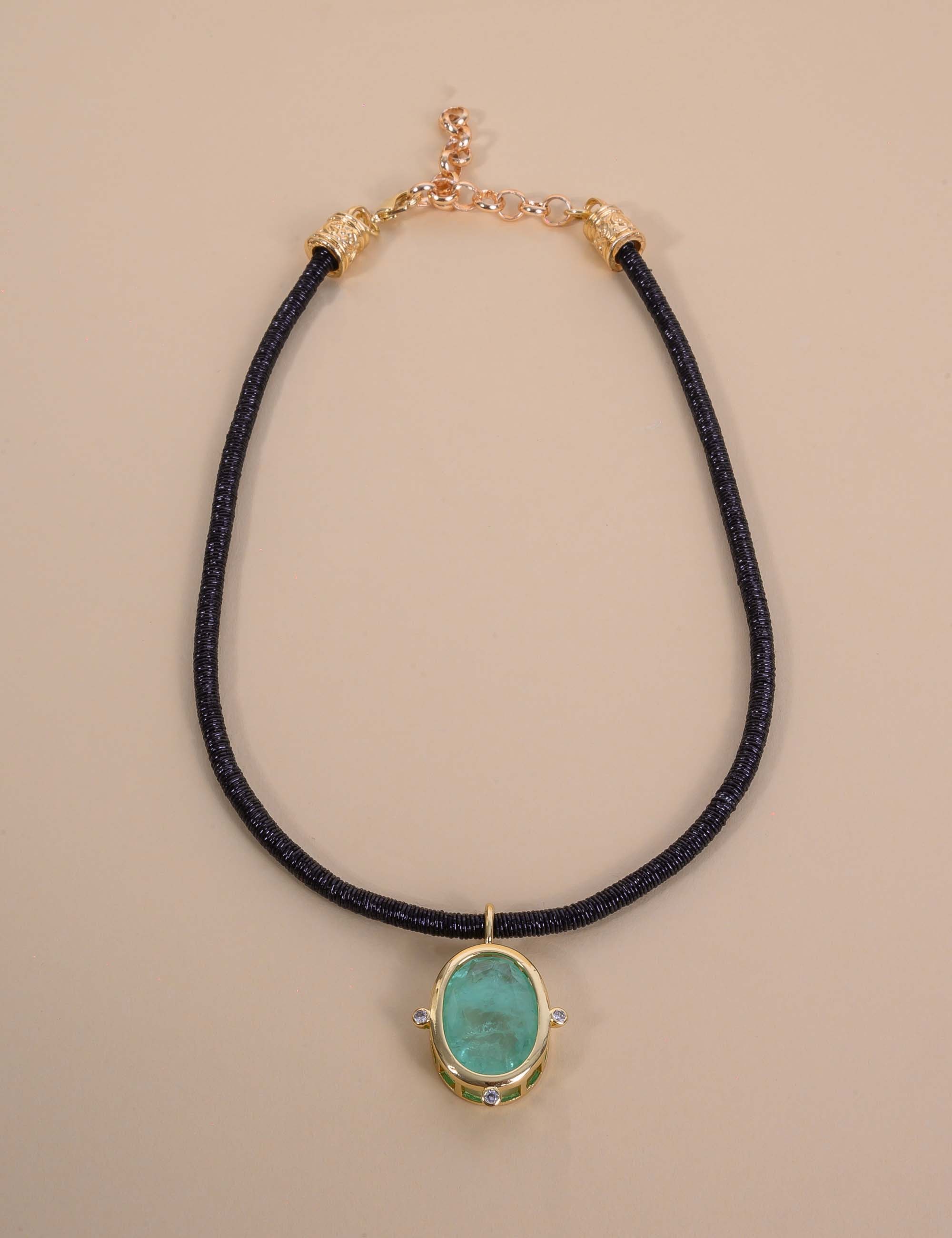 COLAR PINGENTE PEDRA VERDE - CO29368VO13