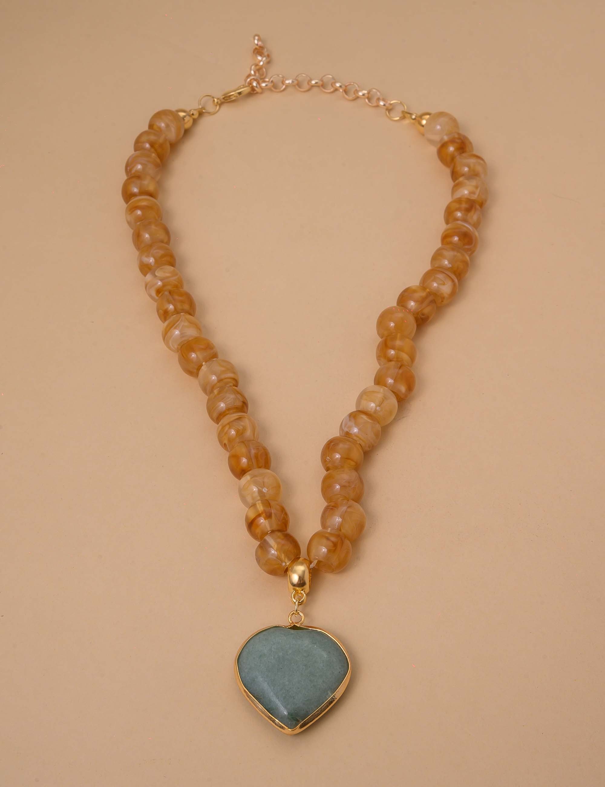 COLAR QUARTZO VERDE RESINA LARANJA - CO29205