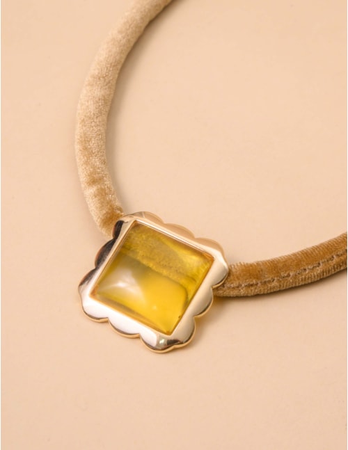 CORDAO VELUDO BEGE RESINA AMARELO CITRINO - CO29212VO03