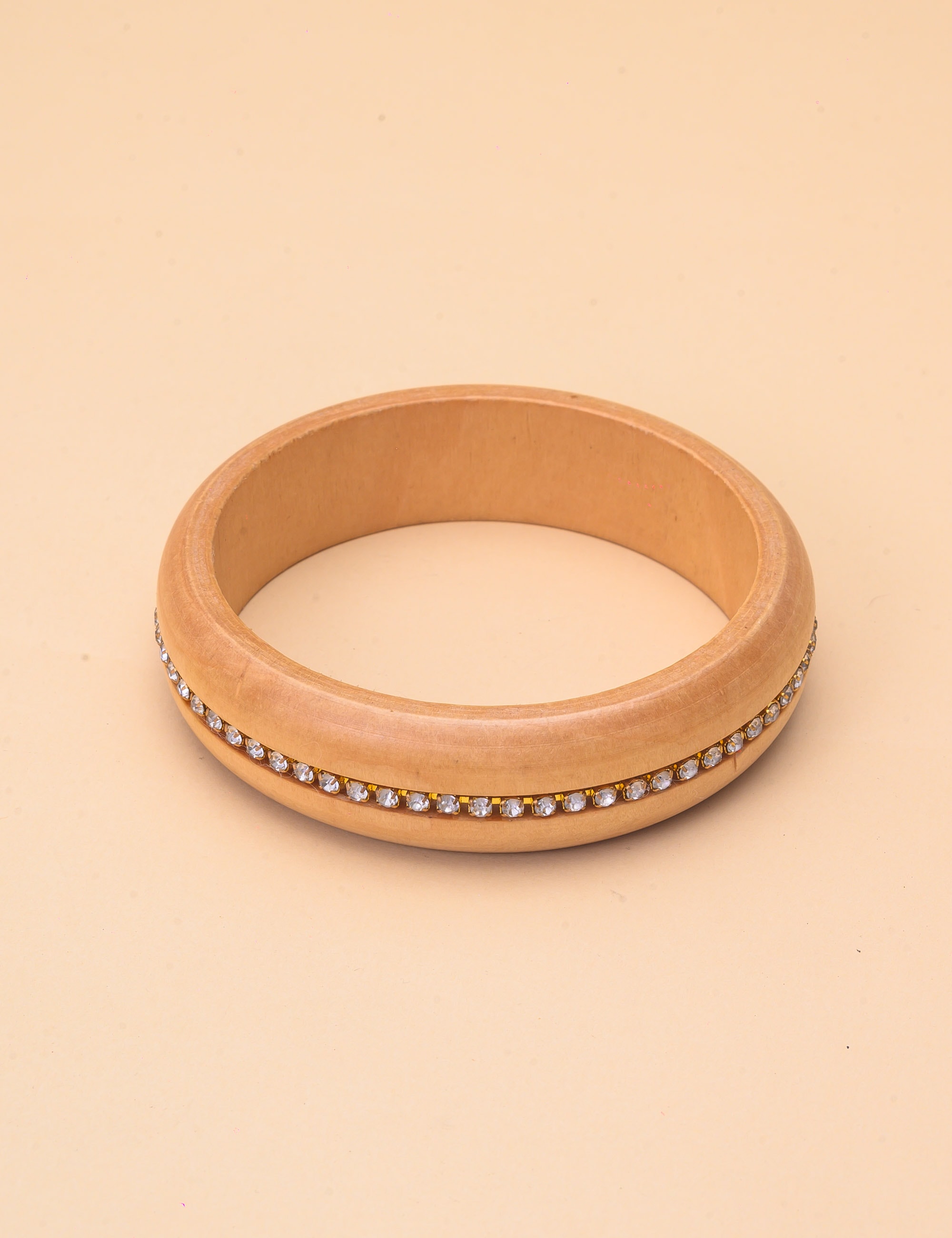 PULSEIRA DE MADEIRA BEGE COM STRASS ZIRCÔNIA - PU29083VO212