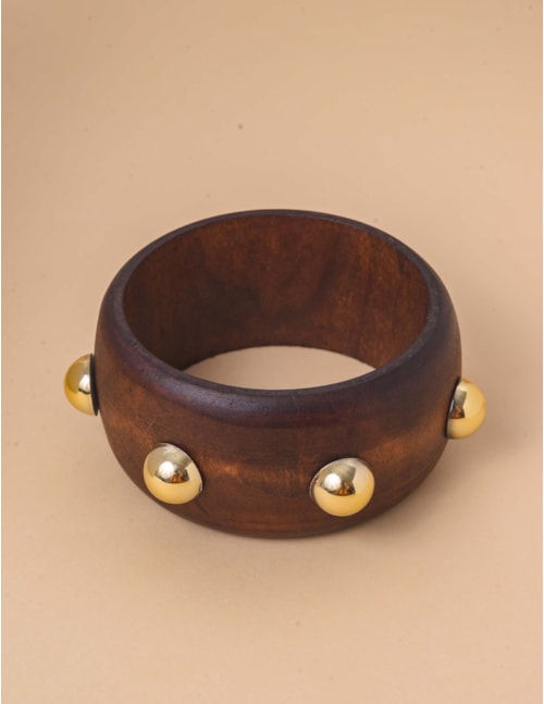PULSEIRA MADEIRA COM BOLAS DOURADAS - PU29066VO31