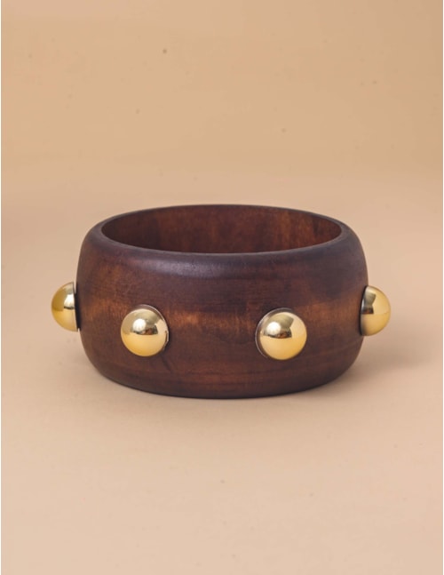 PULSEIRA MADEIRA COM BOLAS DOURADAS - PU29066VO31